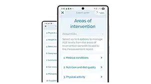 Overview of 10 intervention areas such as nutrition, physical activity, and medical factors to manage AGEs and improve longevity